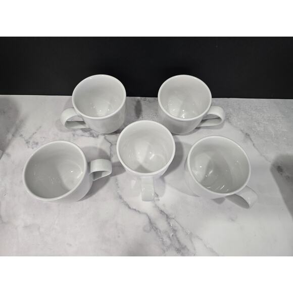 Set of 5 Crate & Barrel Cafeware ll Coffee Mugs White Porcelain Café Quality - Picture 2 of 4